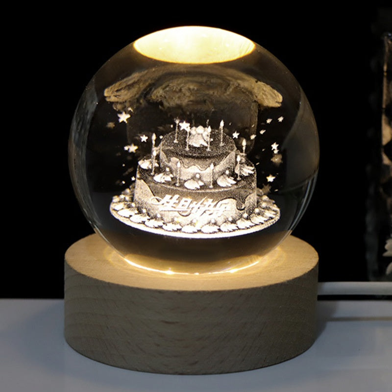 3D Engraved Crystal Ball Night Light with Warm Base