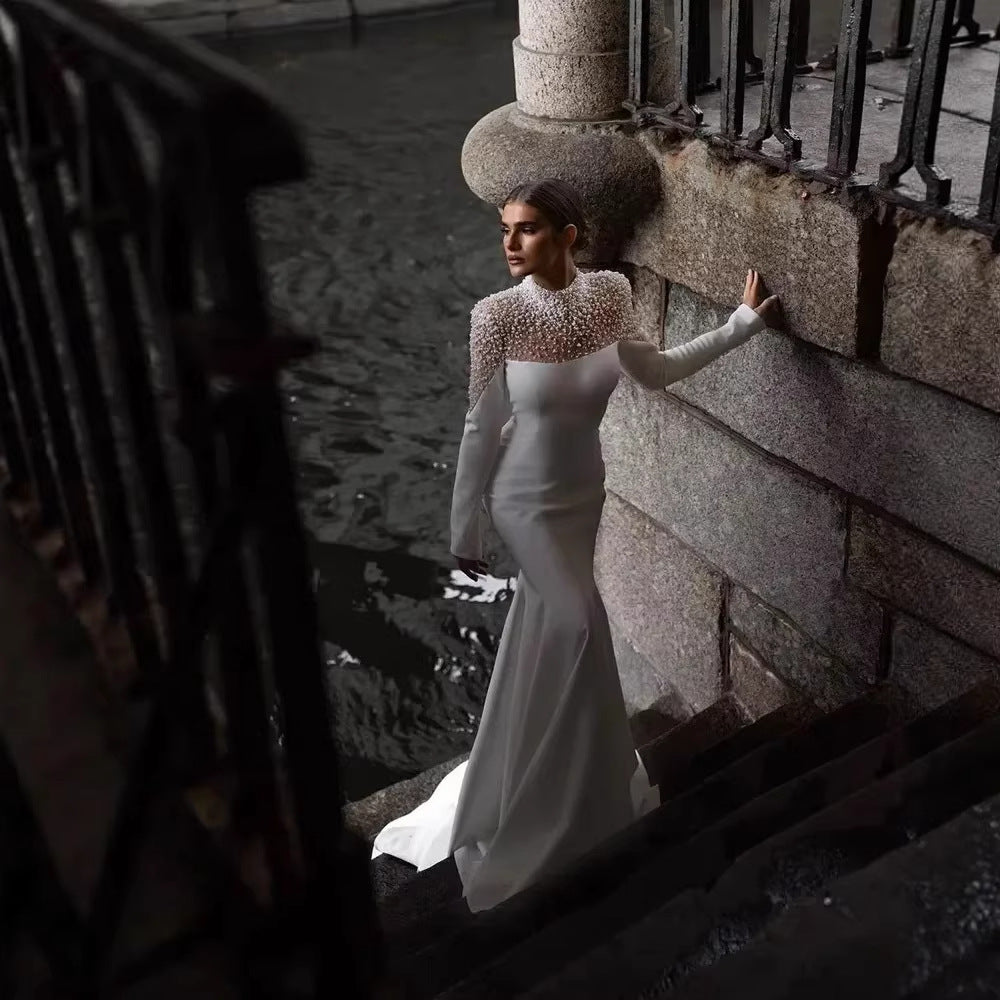 Satin Long Sleeve Mermaid Wedding Dress
