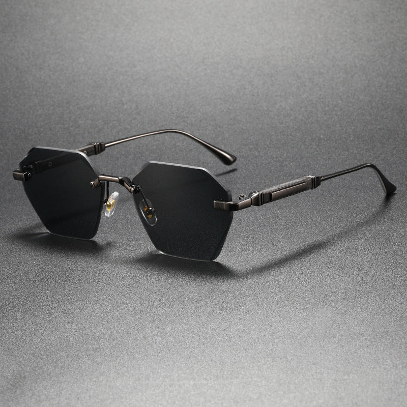 Wavy Pattern Frameless Square Metal Sunglasses UV400 Protection Fashion Driving Outdoor Glasses