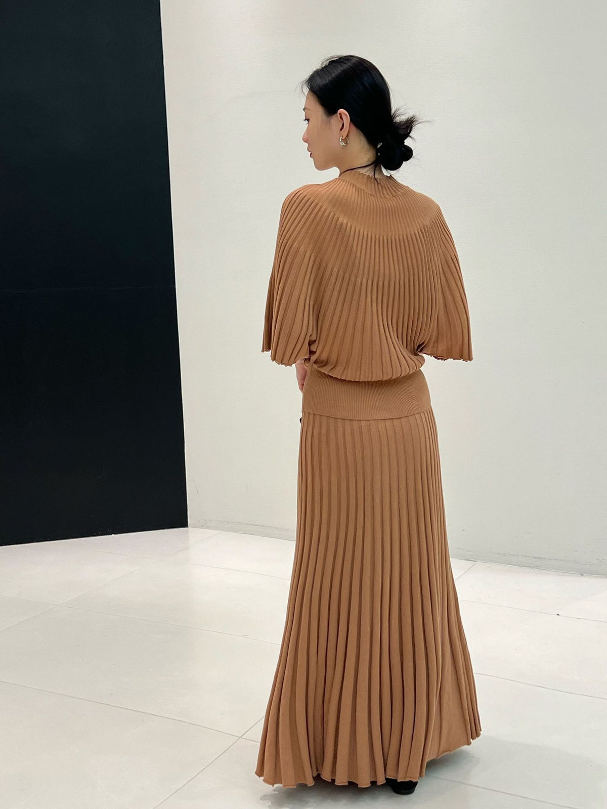 Ribbed Lined High Waist Wool Blend Skirt