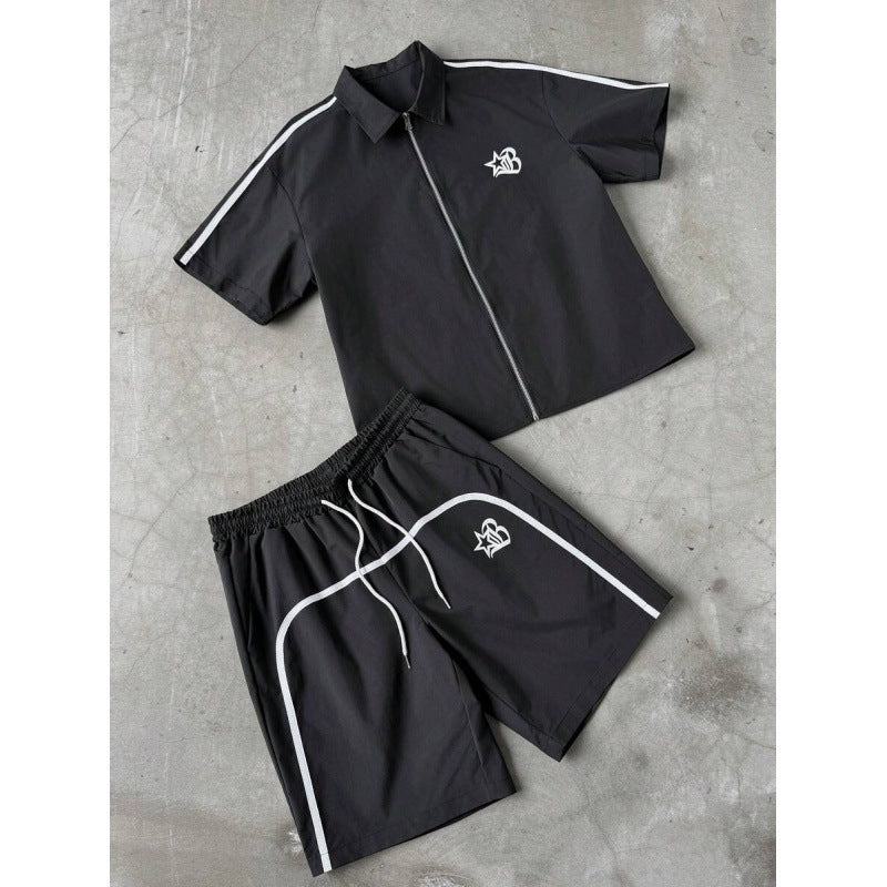 Striped Short Sleeve Shirt and Shorts Set
