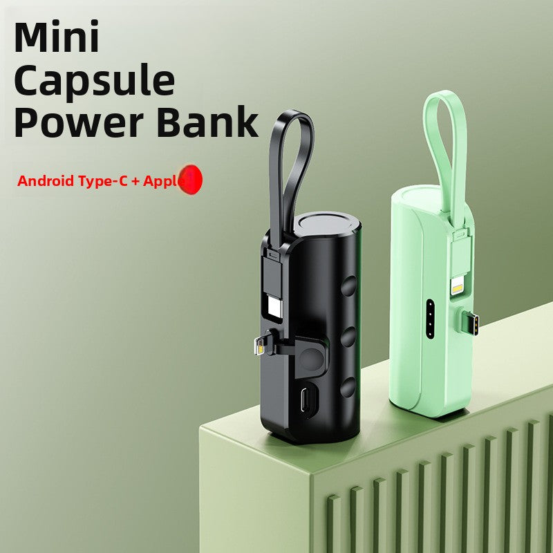 Mini Capsule Power Bank 5000mAh Portable Charger with Built-in Connector Keychain Emergency Battery Pack