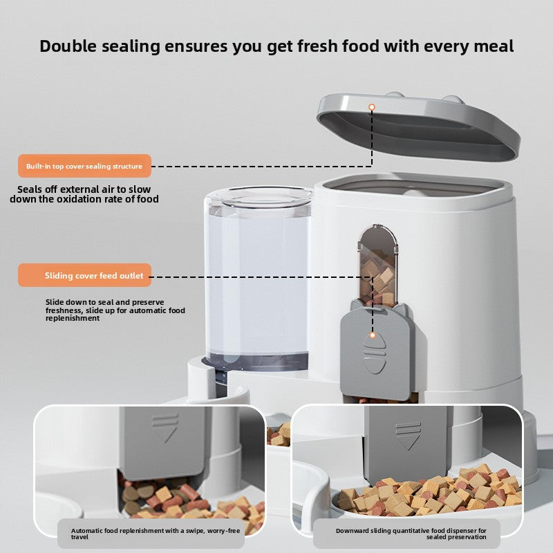 Pet automatic drinking and feeding bowl for cat food