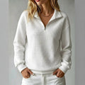 Women's Stand Collar Zip Long Sleeve Waffle Knit Patchwork Sweatshirt