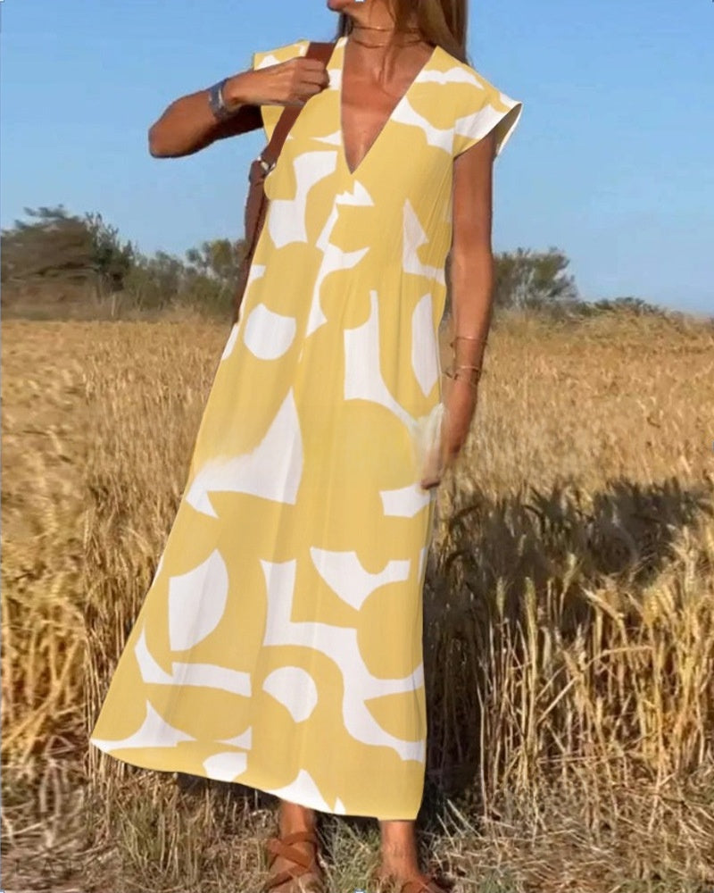Women's Summer V-Neck Sleeveless A-Line Long Dress