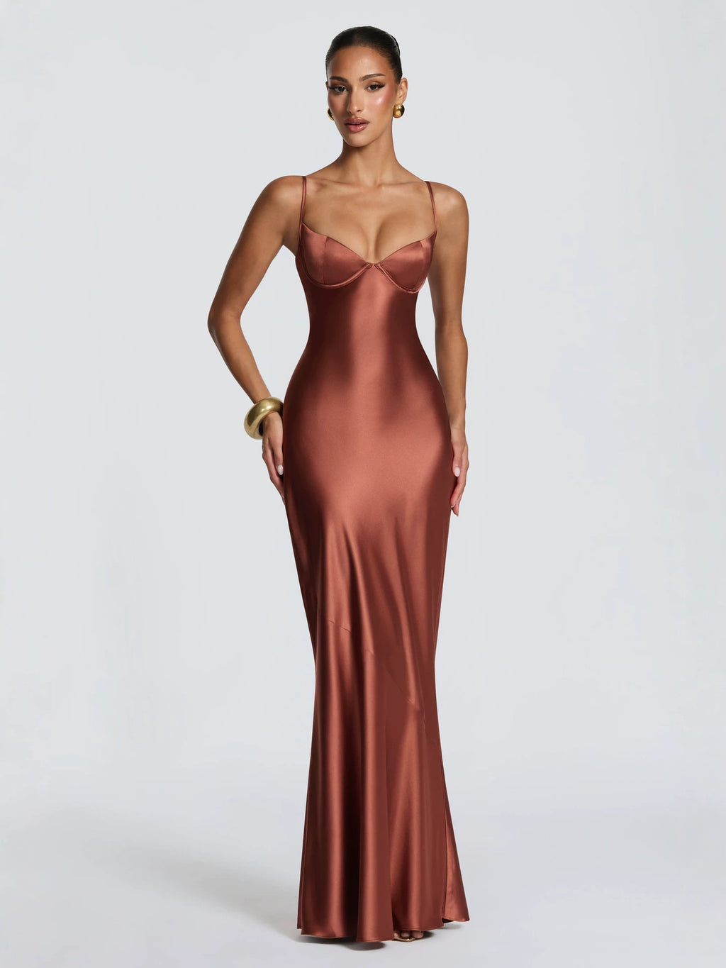 Elegant Satin Spaghetti Strap Mermaid Hem Long Dress