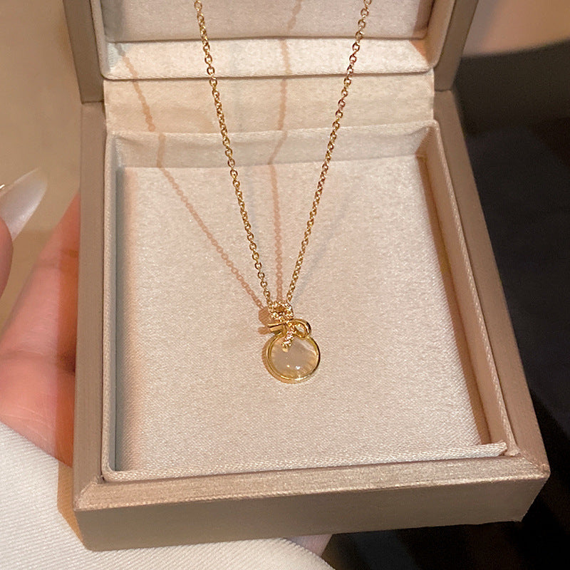 Elegant Titanium Steel Zircon Pearl Pendant Necklace