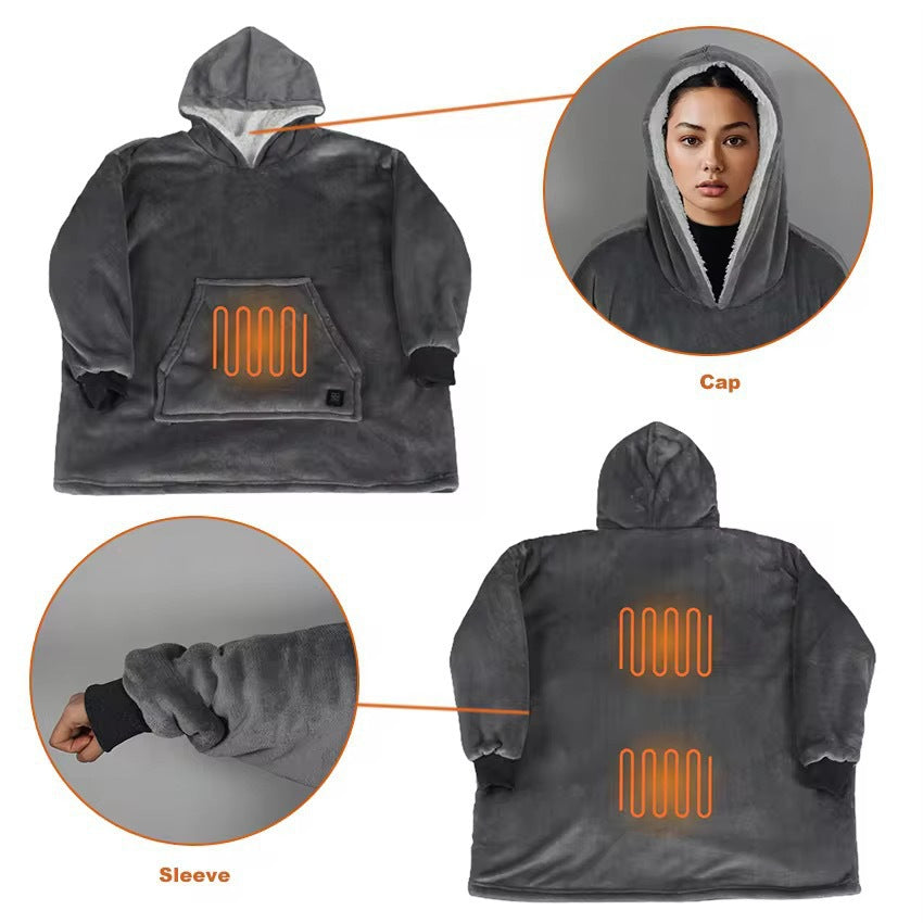 Wearable USB Heated Blanket with Sleeves, Soft Flannel Electric Warm Throw