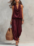 Womens Sleeveless Wide-Leg Jumpsuit