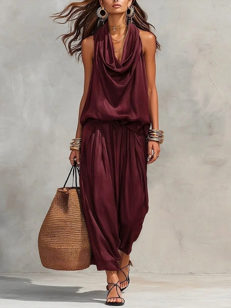 Womens Sleeveless Wide-Leg Jumpsuit