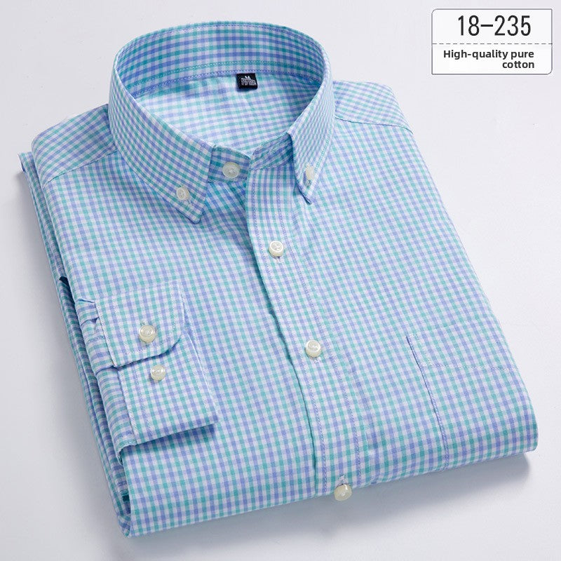 Mens Pure Cotton Plaid Long Sleeve Shirt