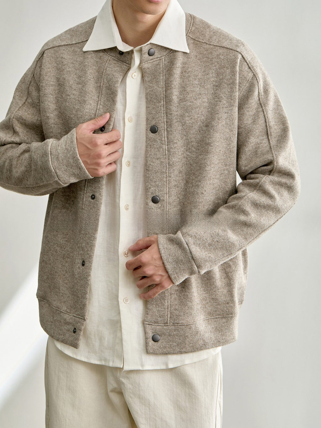 Men's baseball-style textured blended knit cardigan