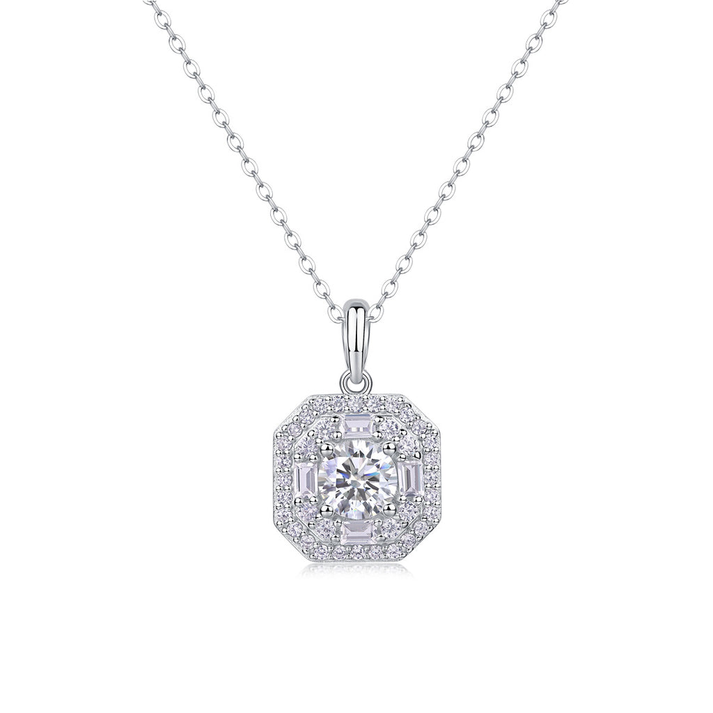 Sterling Silver Moissanite Geometric Pendant Necklace