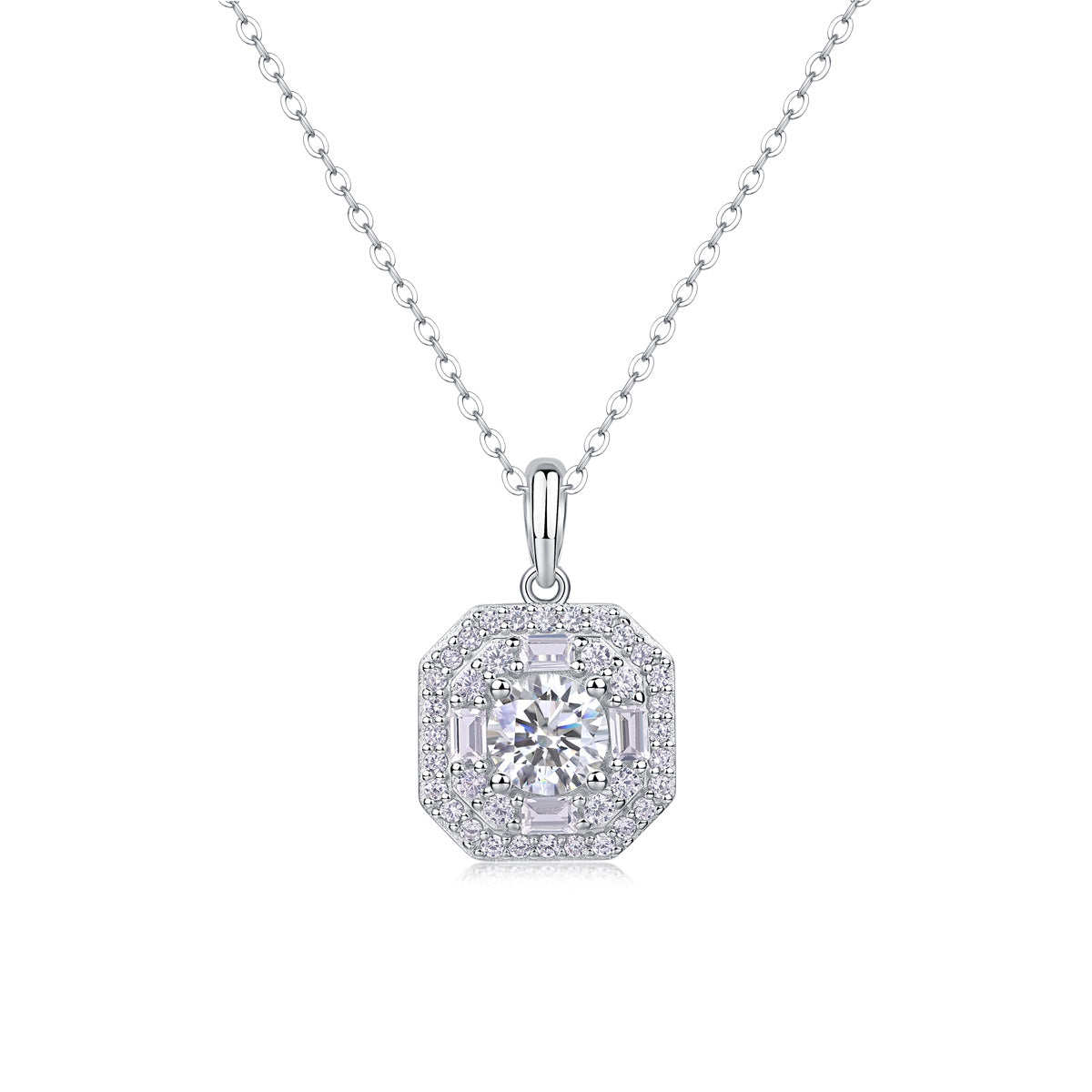Sterling Silver Moissanite Geometric Pendant Necklace