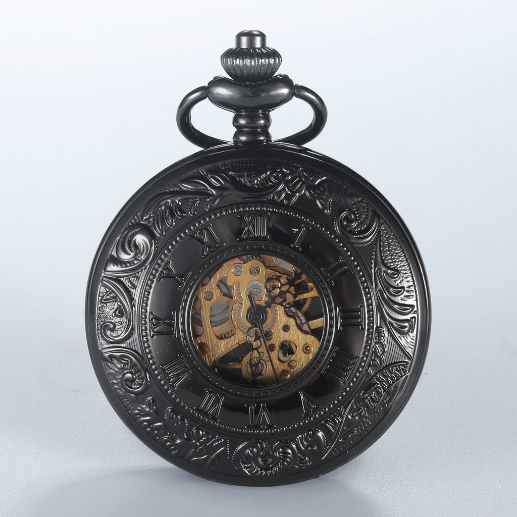 Engraved Mechanical Pocket Watch with Alloy Chain