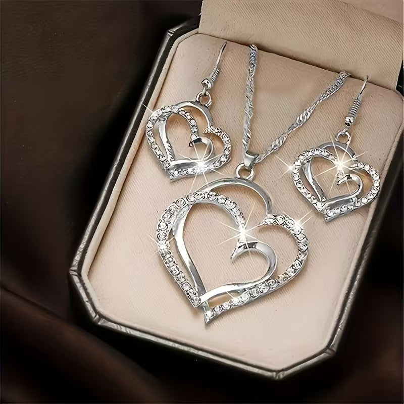 Double Heart Alloy Jewelry Set