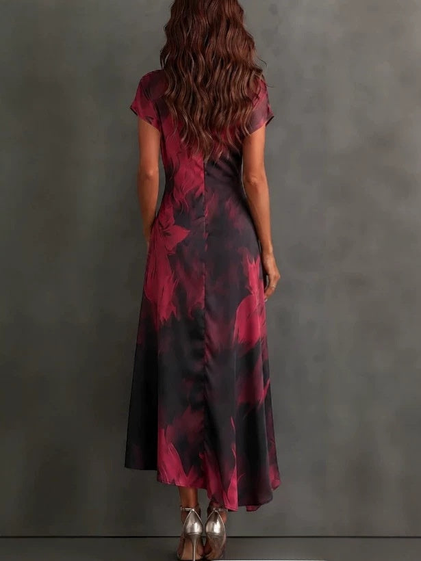Elegant printed short-sleeved lace-up dress