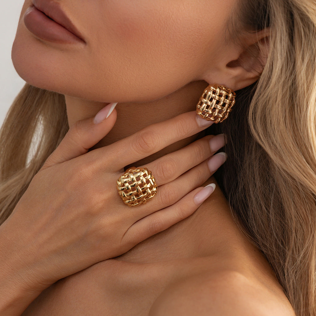 Hollow Round Ring Earrings Set
