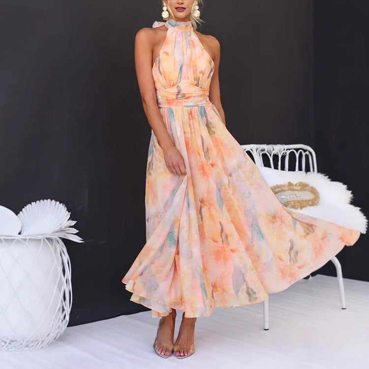 Sleeveless Printed Backless Dress