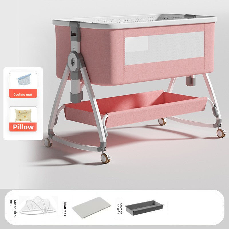 Baby Crib Multifunctional Mobile Foldable Changing Table Splicing Large Bed