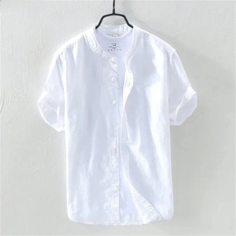 Men Linen Short Sleeve Shirt Gradient Breathing Vacation
