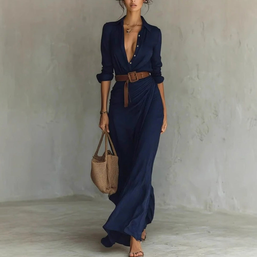 Elegant Pleated Belted Dress