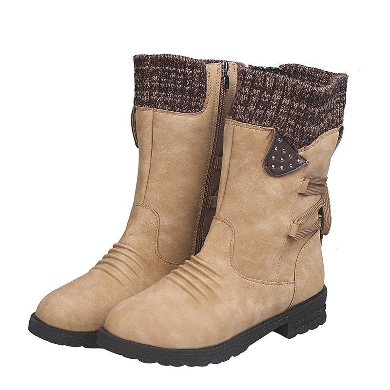 Womens Chunky Heel Knit Boots