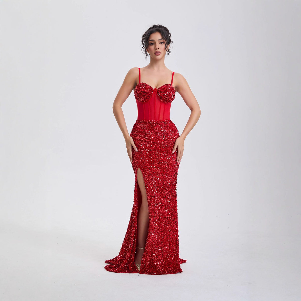 Elegant Sequin Off-Shoulder Evening Gown