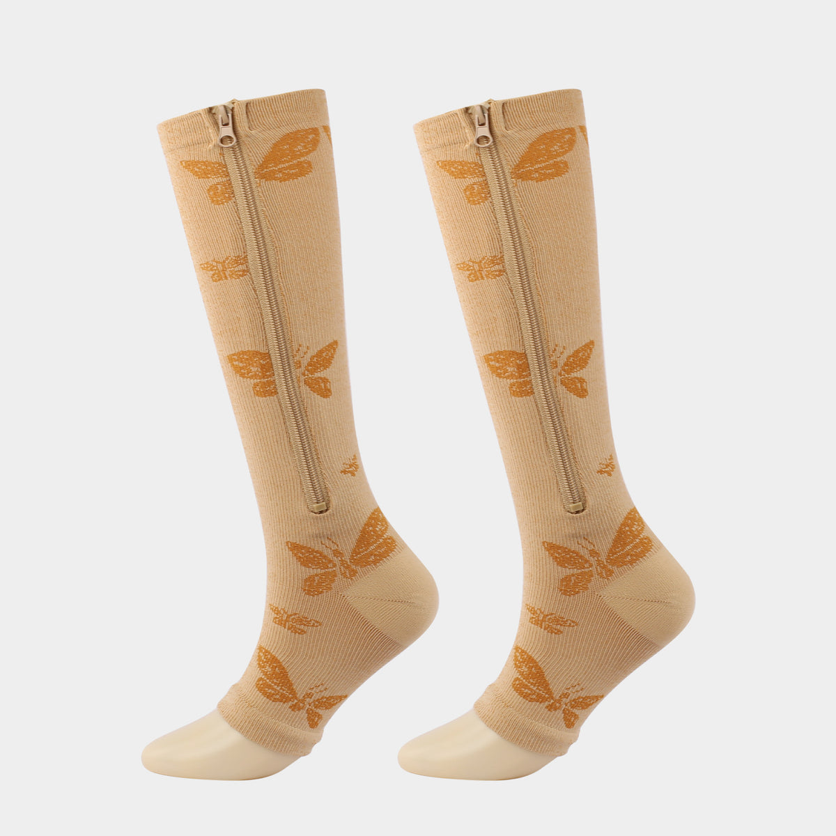 Sports Compression Socks with Zipper Nylon Elastic Mid-Calf
