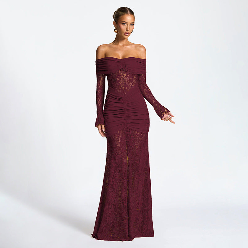 Women?s Sexy Off-Shoulder Cut-Out Long Sleeve Mermaid Maxi Dress Party Gown