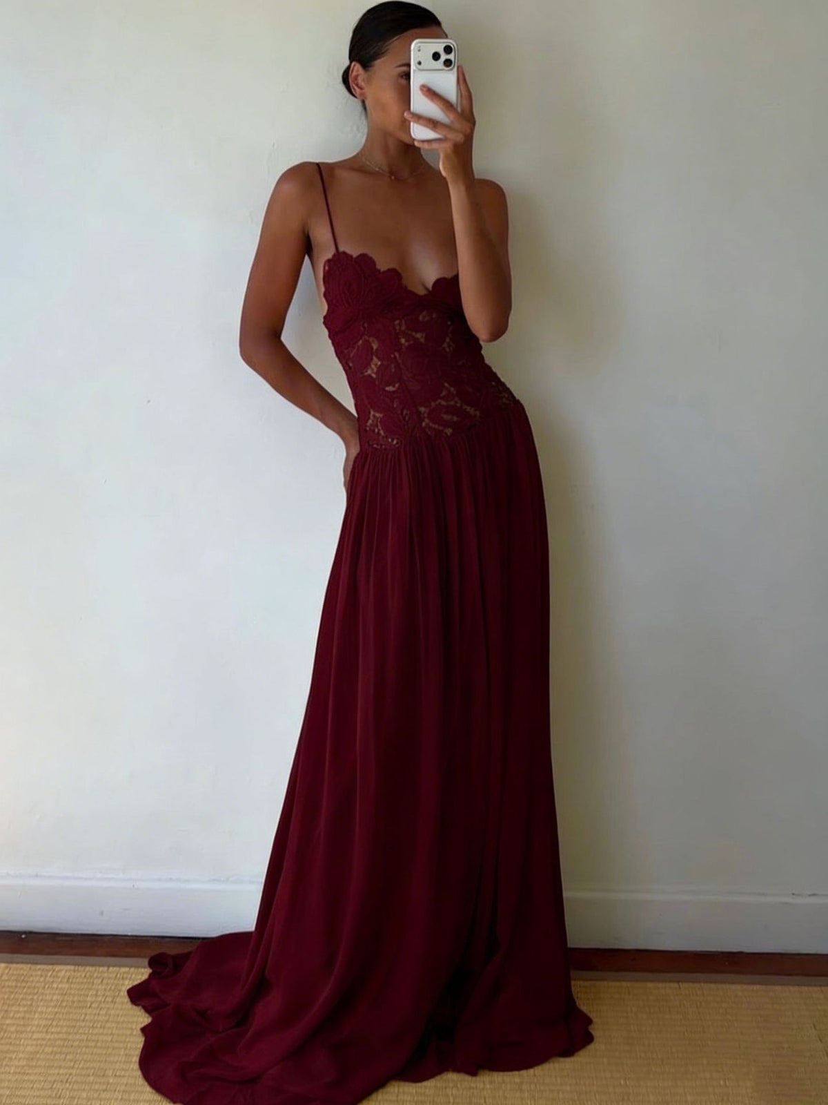 Floral Lace Strappy Long Dress