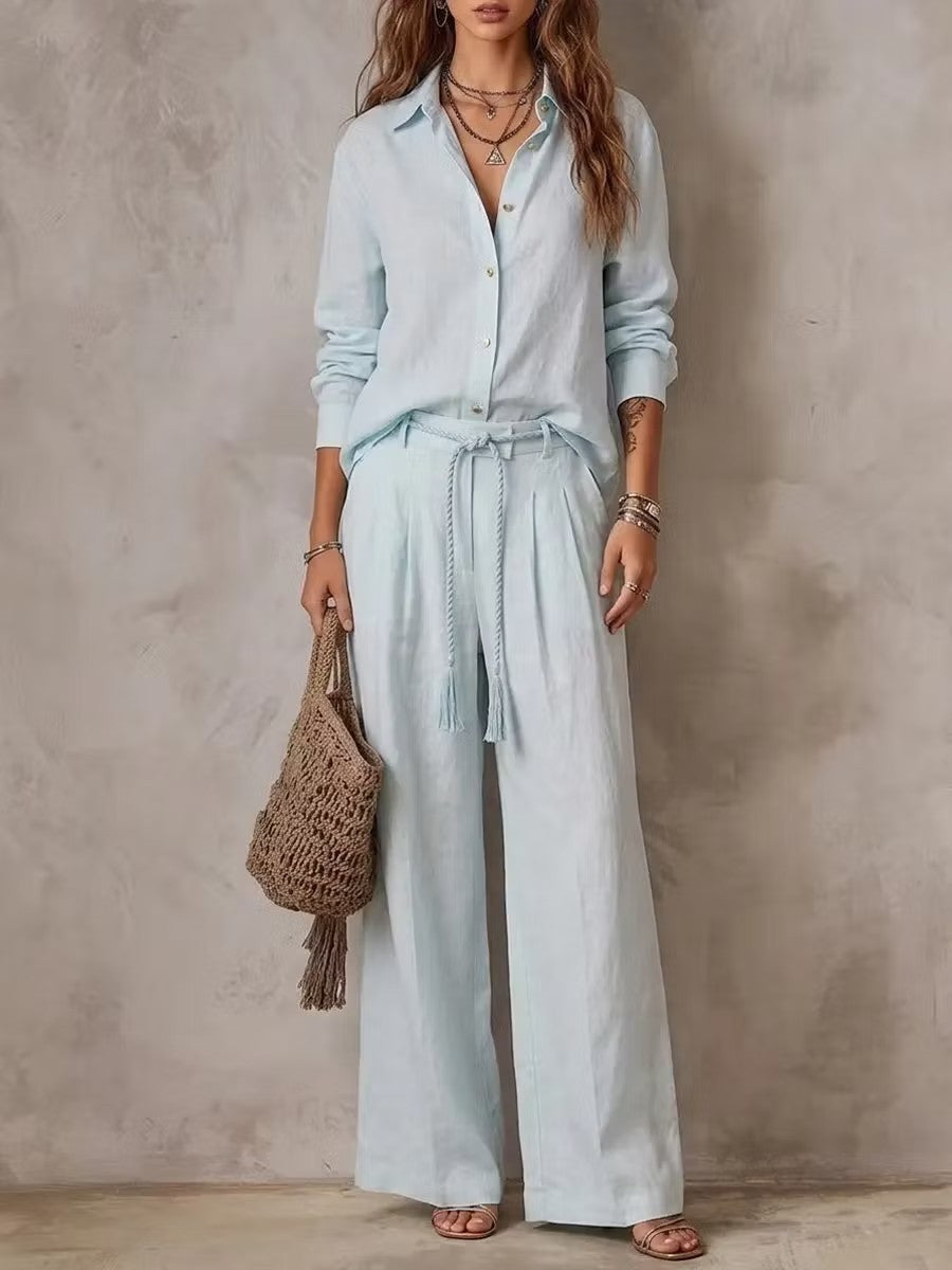 Womens Sleeveless Shirt and Wide-Leg Pants Set