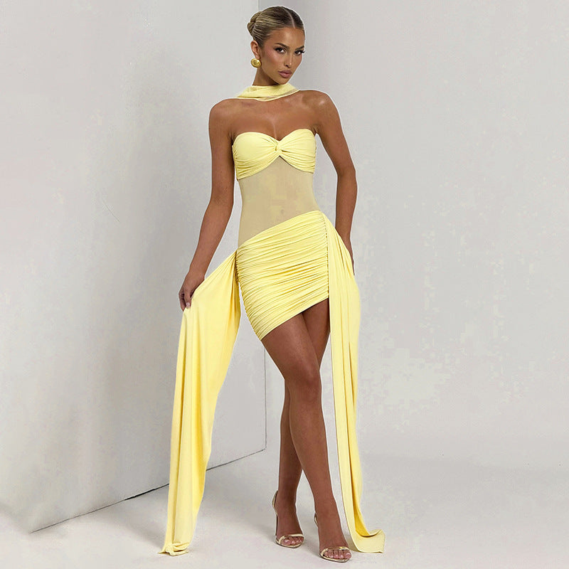Women's solid-color plunging-neckline dress