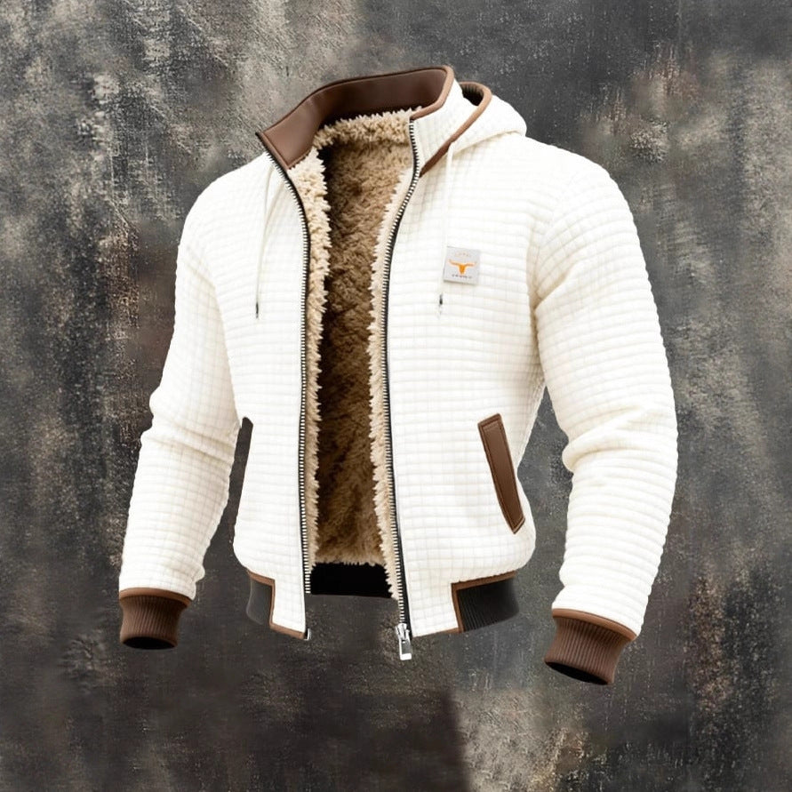 Men's Fleece-Lined Hooded Jacket Winter Thickened Warm Digital Print Zipper Coat