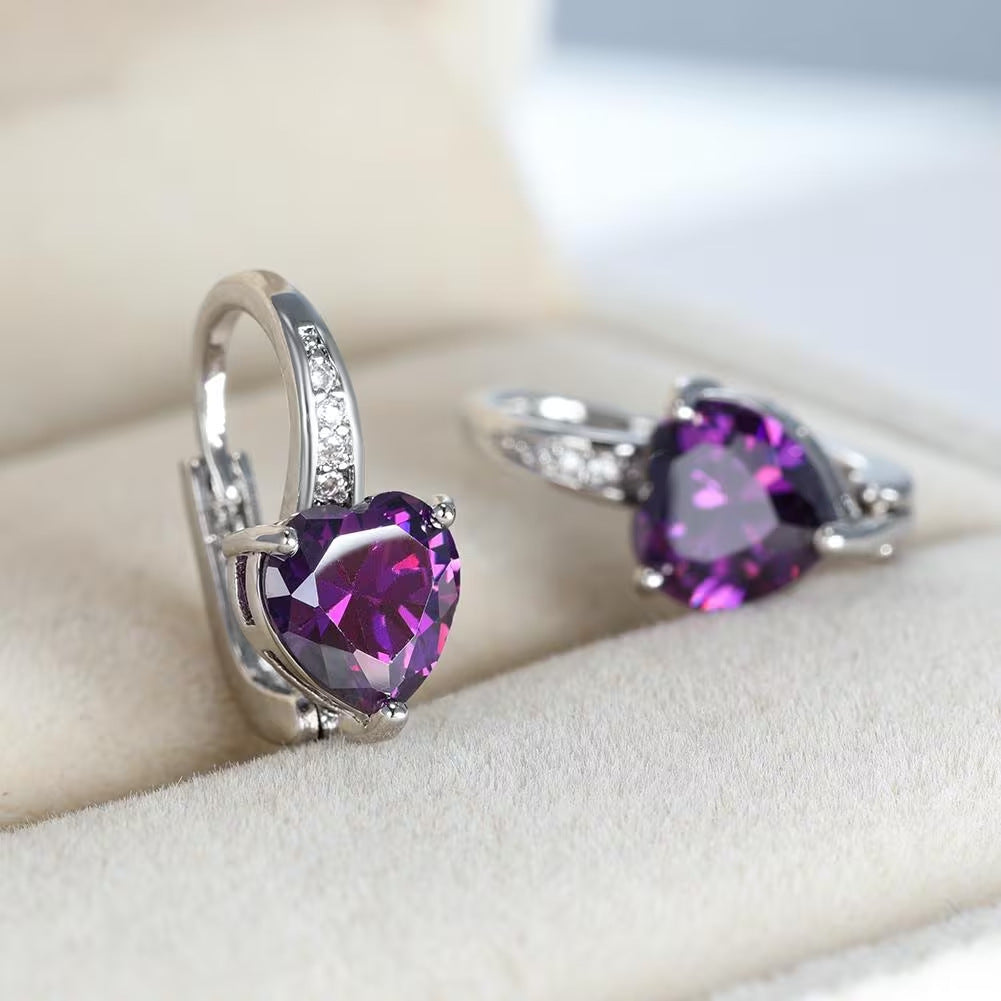 Women's Heart-Shaped Zircon Inlay Copper Earrings