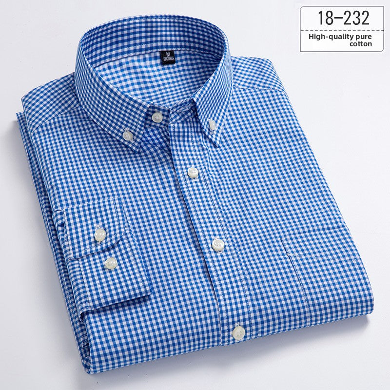 Mens Pure Cotton Plaid Long Sleeve Shirt