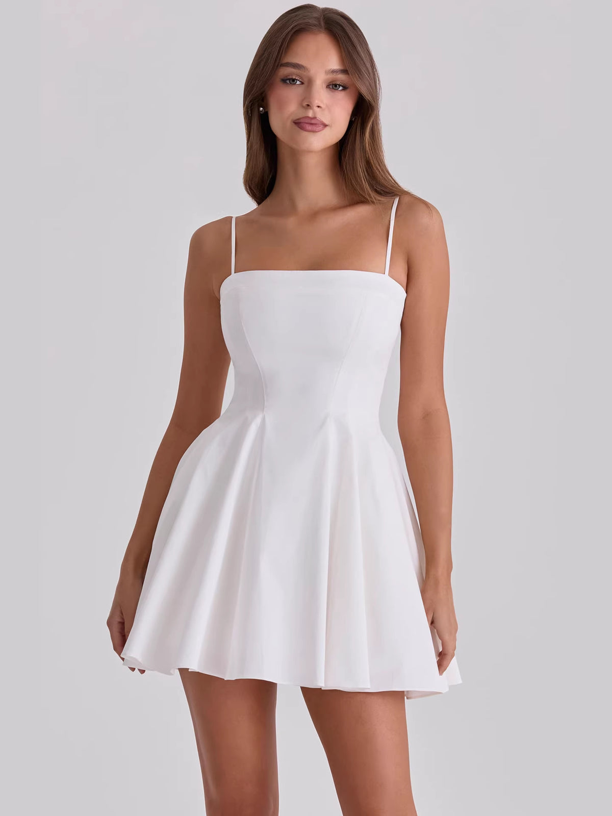 Popular Spaghetti Strap Waist-Cinching A-Line Short Dress French-Style Fishbone Waist-Slimming Dress