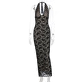 Women's Lace Halter Neck Bodycon Long Dress Sleeveless Backless V-Neck