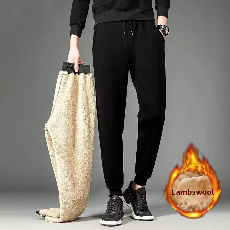 Men's fleece-lined pants, men's tapered athletic trousers, lambswool