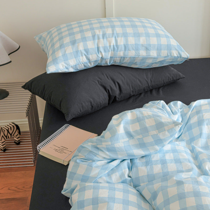 Contrast Plaid Bedding Set