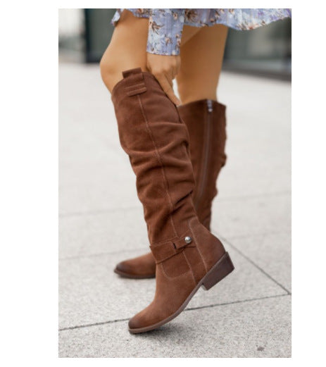 Low Heel Side Zipper Suede Boots
