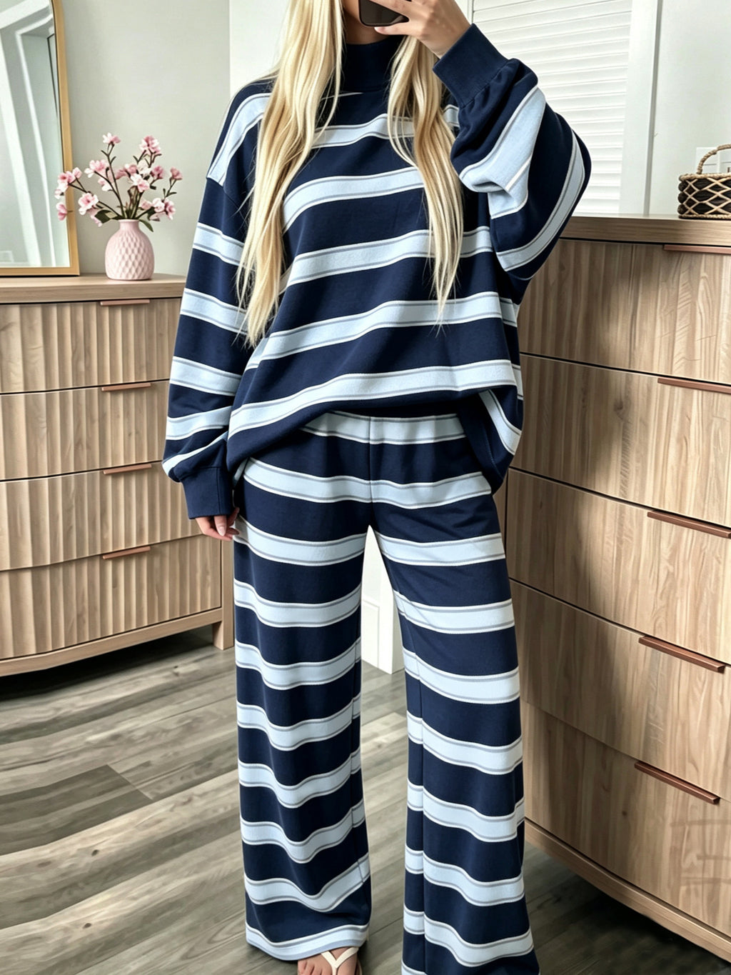 Striped fashion casual simple ladies suit