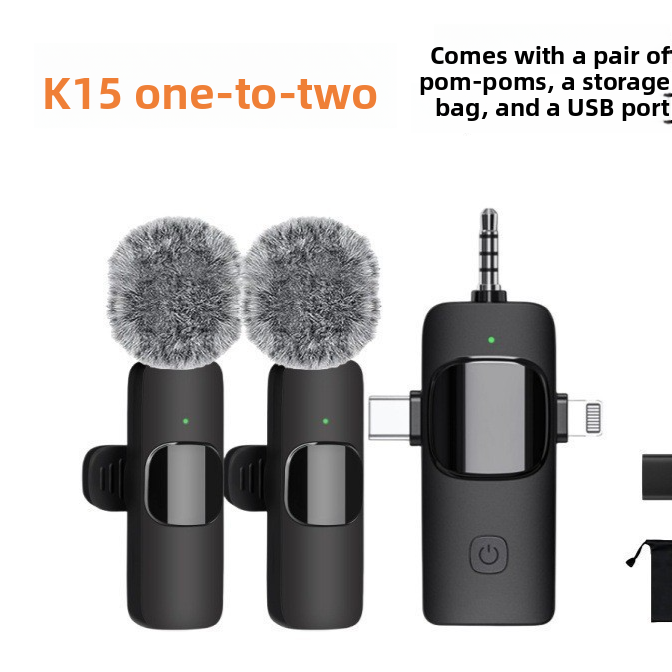 K15 3-in-1 Universal Wireless Lavalier Microphone with Noise Reduction for Live Streaming and Recording