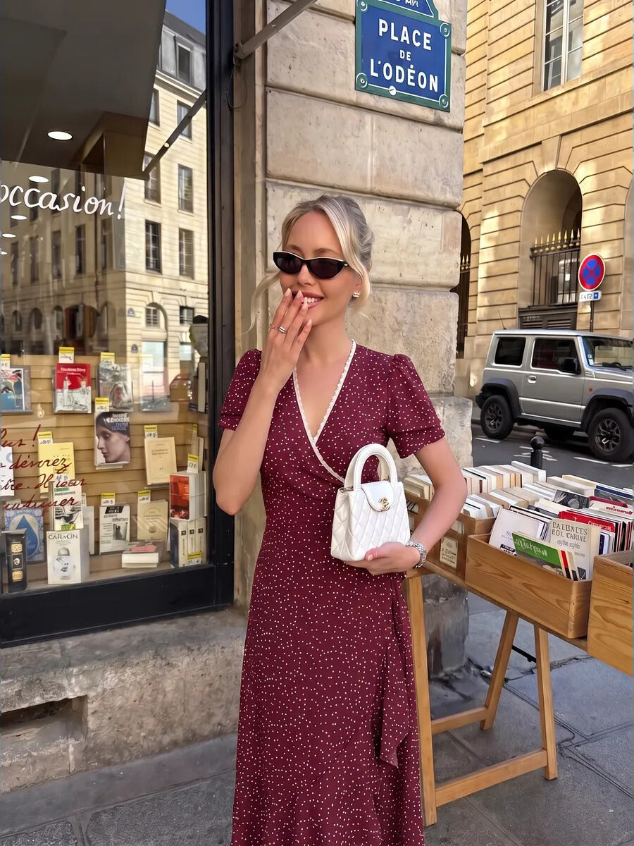 Comfortable Casual Polka Dot Lace V-Neck Dress