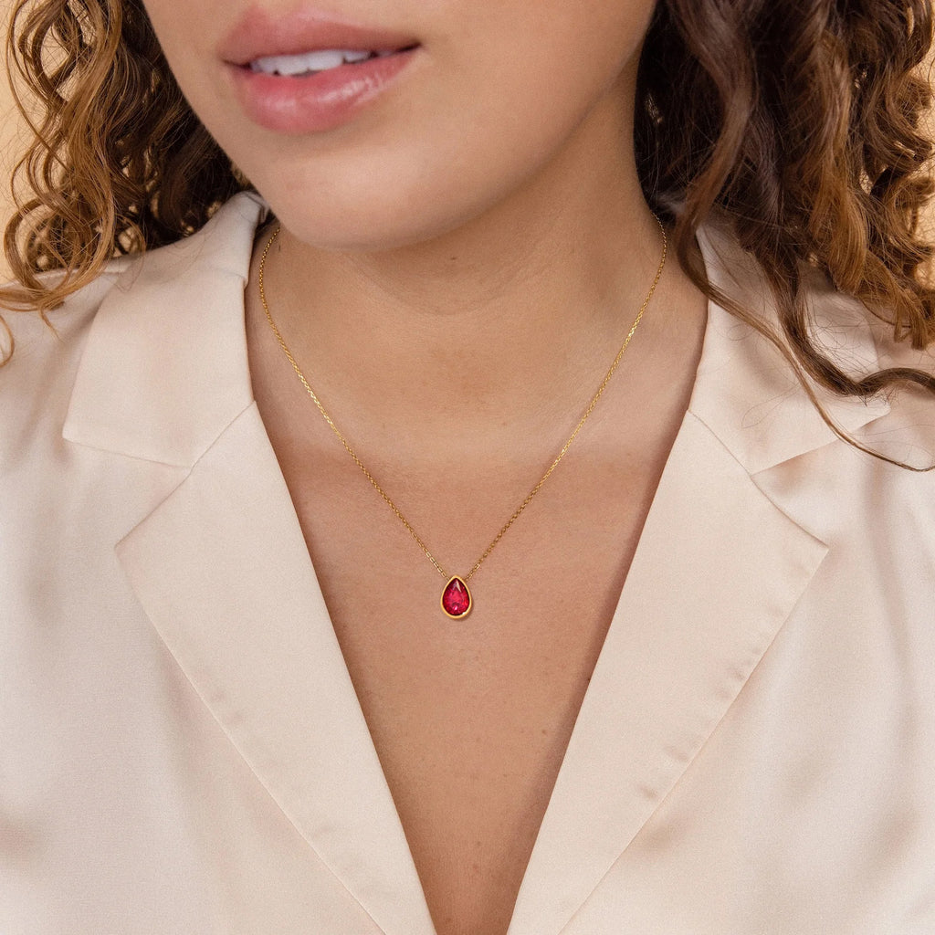Water Drop Zircon Gold Plated Necklace with Adjustable Chain