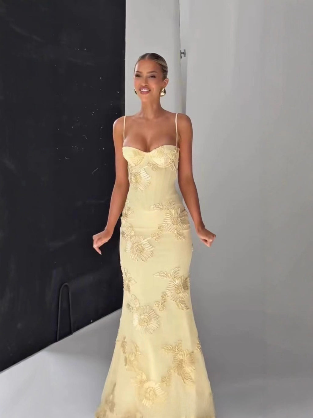 Strapless Floral Embroidery Mermaid Dress