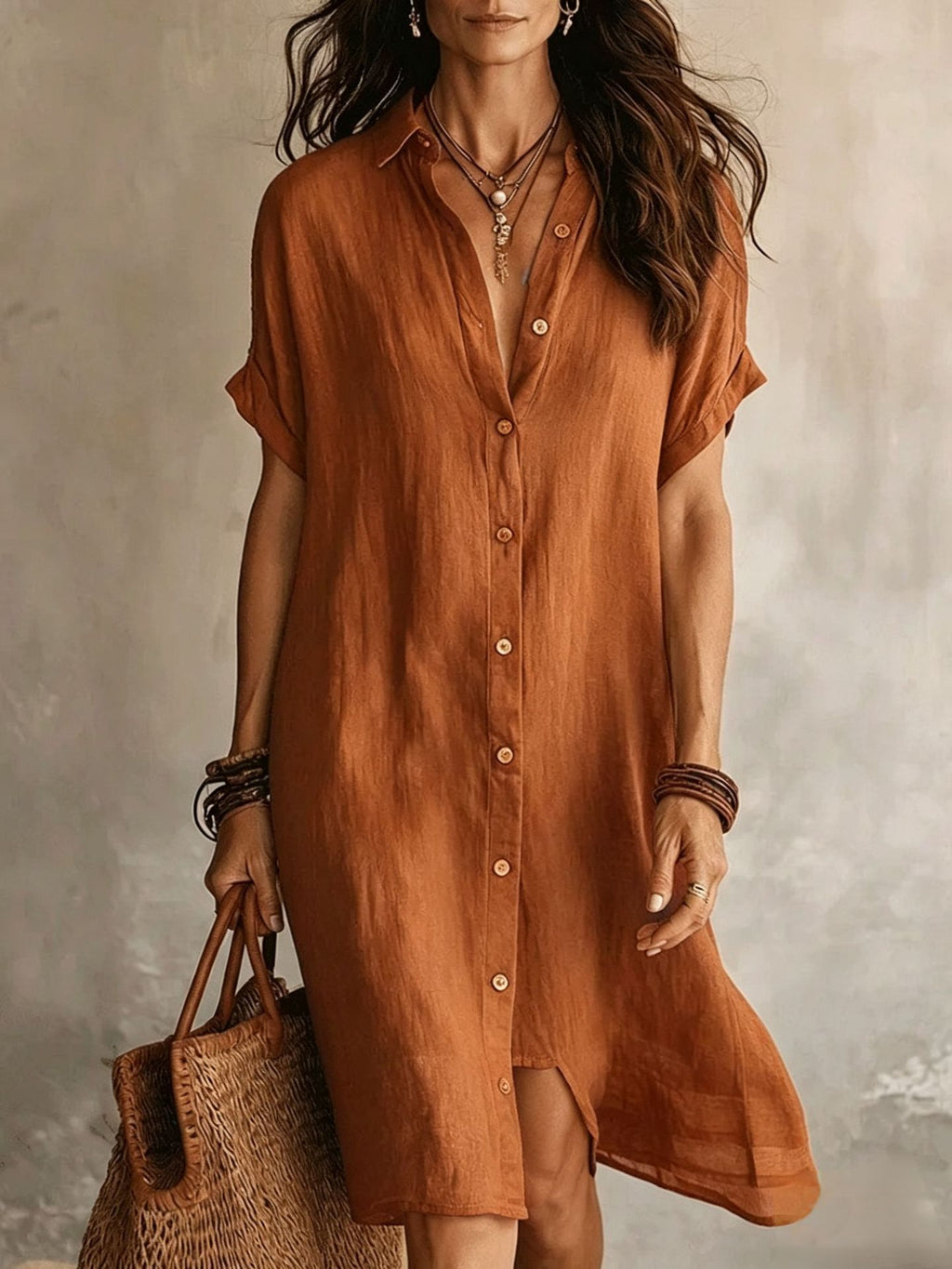 Women's Casual Solid Color Cotton Linen Dress