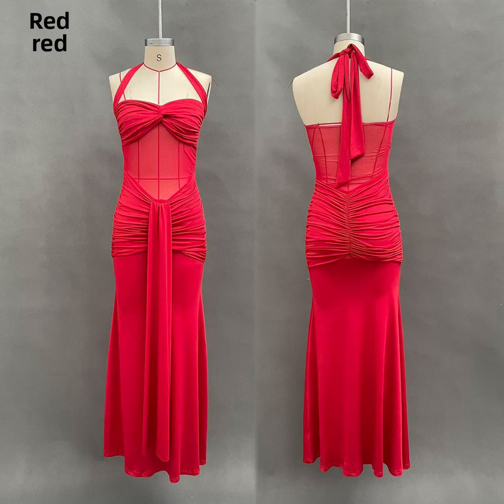 Ruched Bodycon Halter Neck Dress