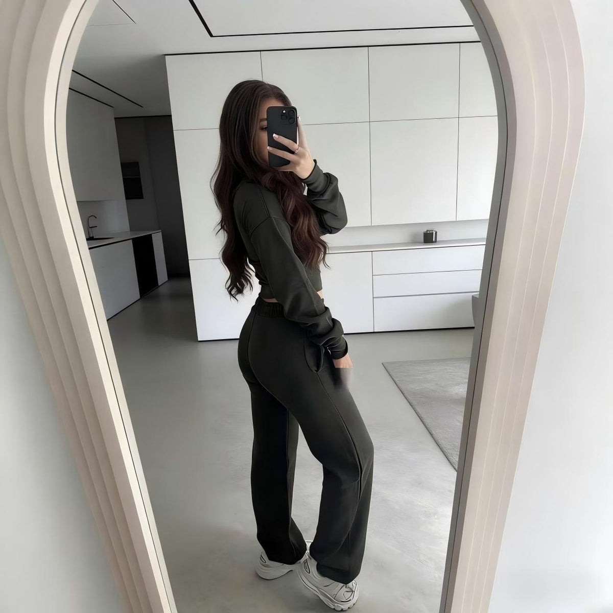 Women's Casual Zipper Hoodie and Straight Pants Set