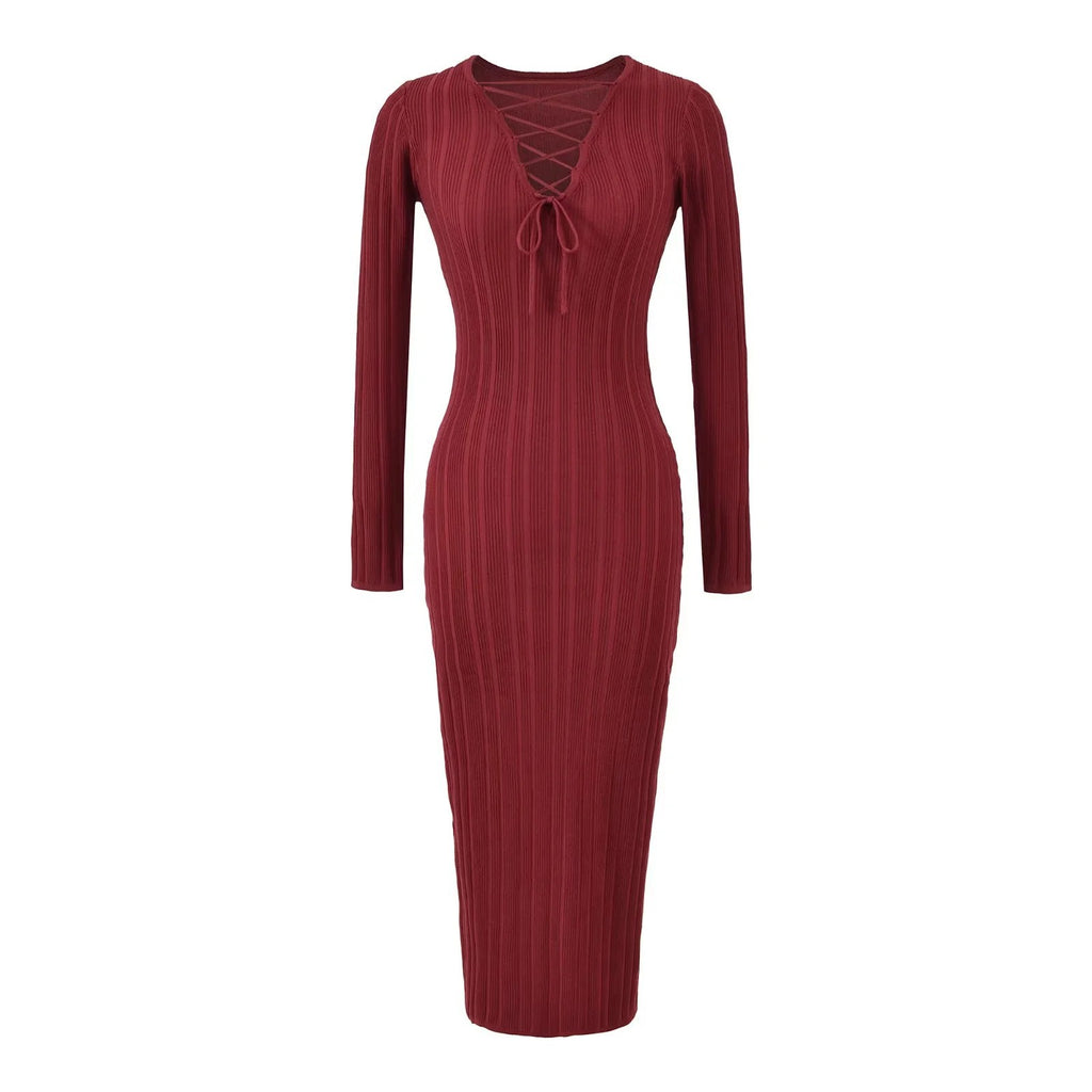 Knit Twist Waist Long Dress